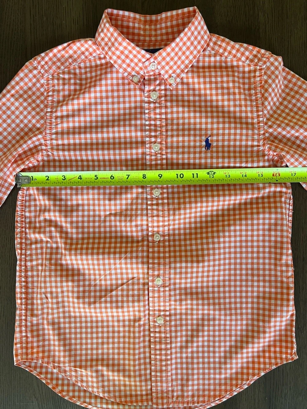 Ralph Lauren Boys Orange White Check Button Down Shirt Blue Pony GUC